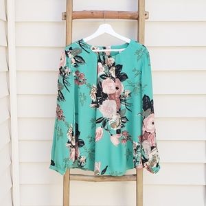 Boden Green Floral Blouse Size 14